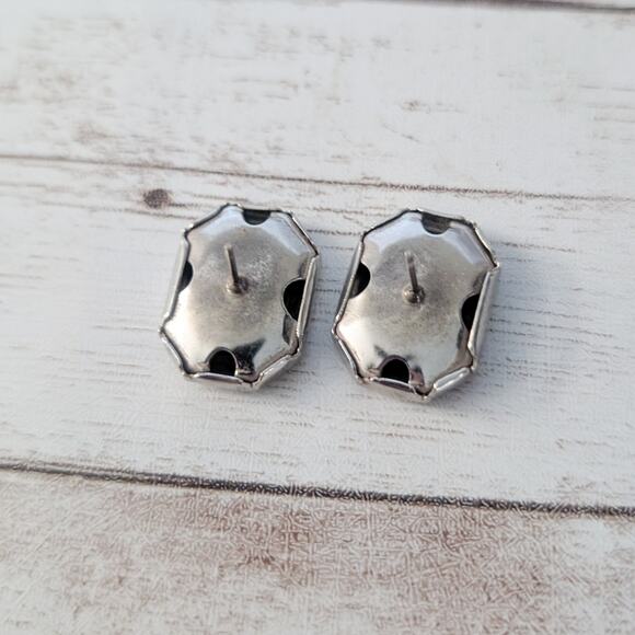 Vintage Stud Earrings Swirly Design with Silver Tone Halo - Picture 6 of 7